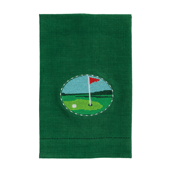 Green Golf Needlepoint Tea Towel - Pickering Boxwood