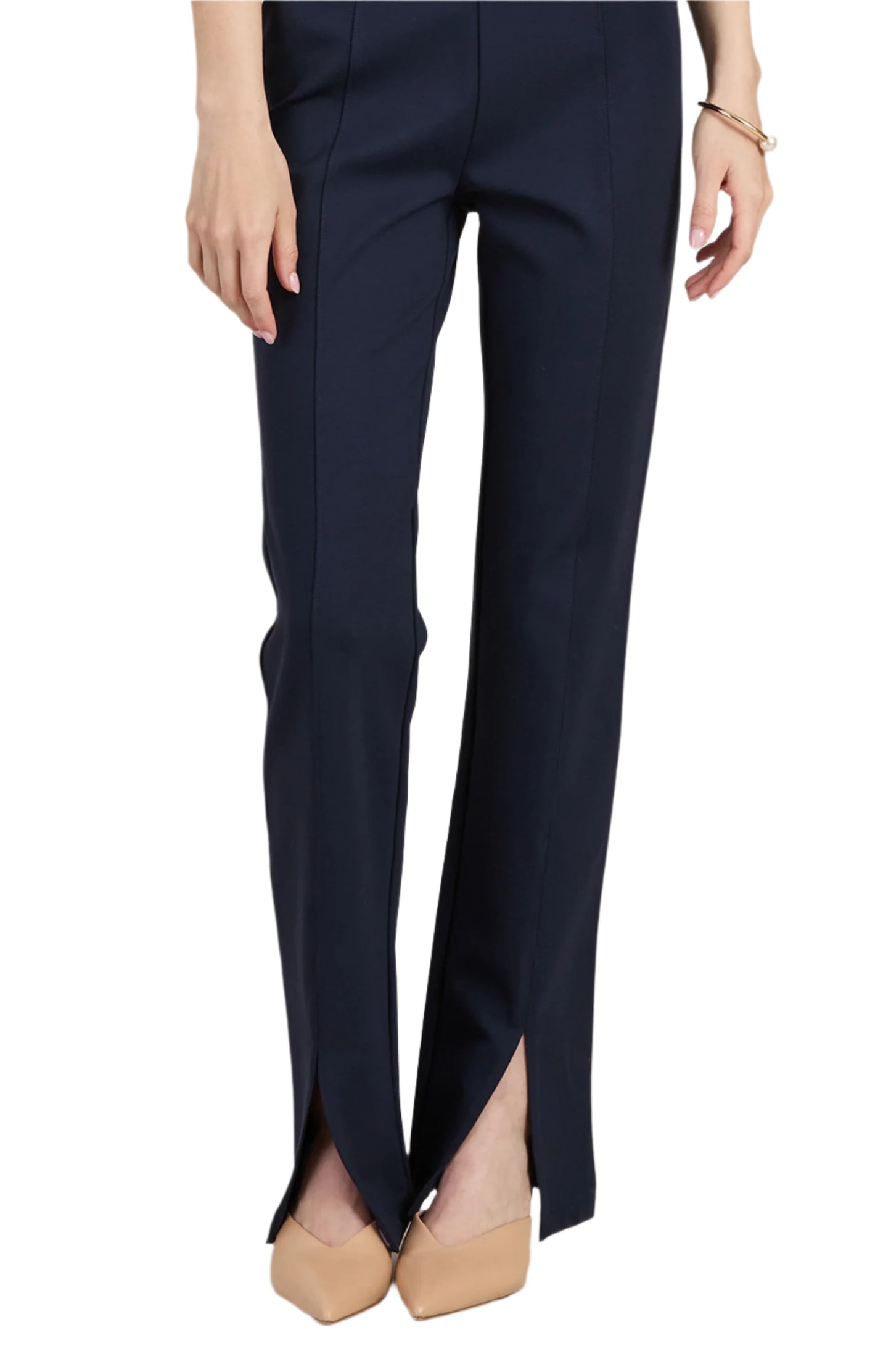 Margie Ponte Slit Front Pant in Navy by Tyler Boe