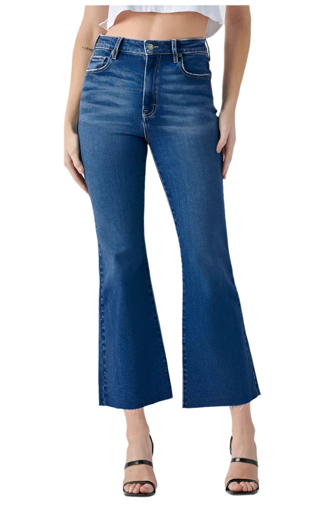 Happi High Rise Crop Flare in Dark Blue by Hidden Jeans