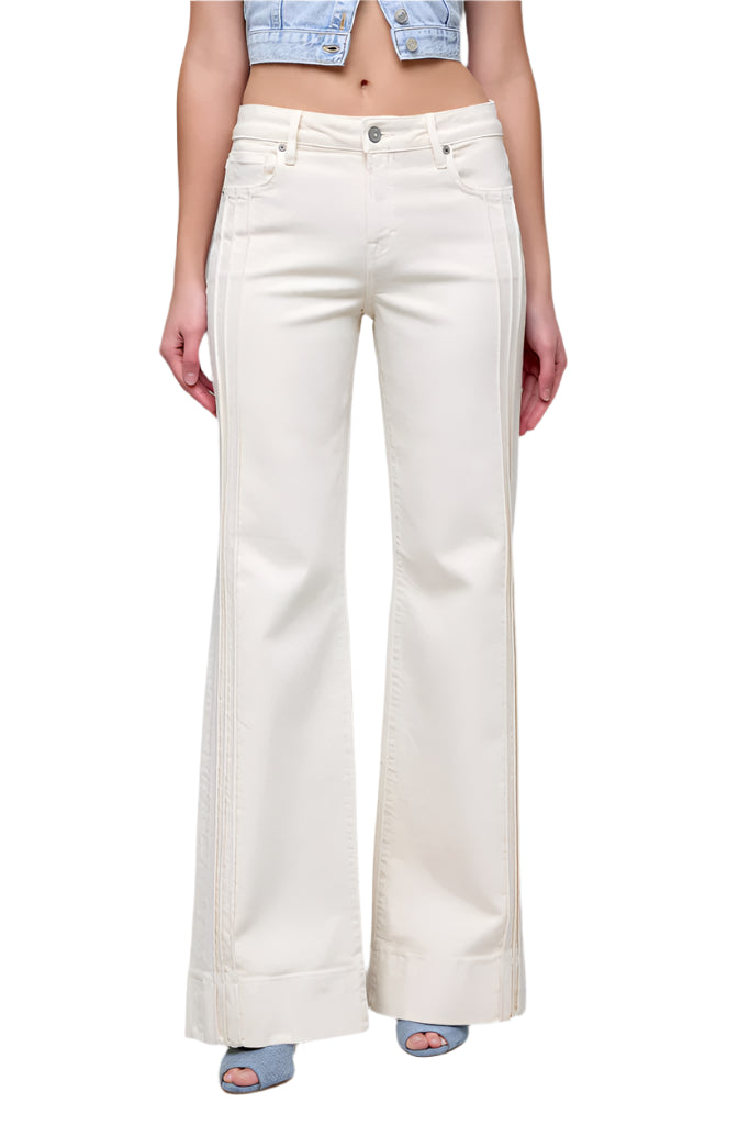 Happi Pintuck Mid Rise Flare Jeans by Hidden