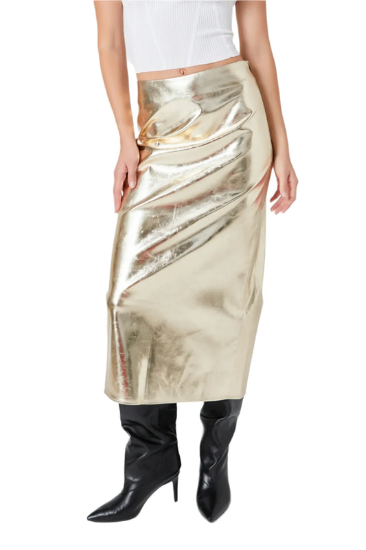 Foil Faux Leather Maxi Skirt