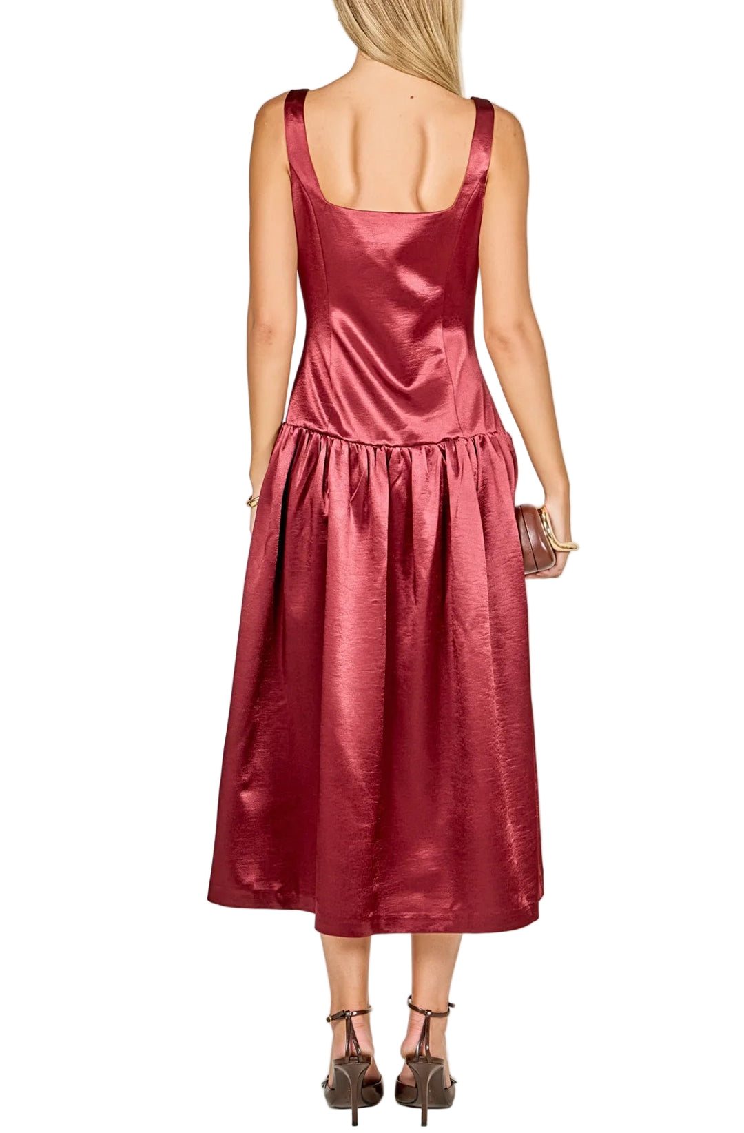 Satin Velvet Drop Waist Midi Dress