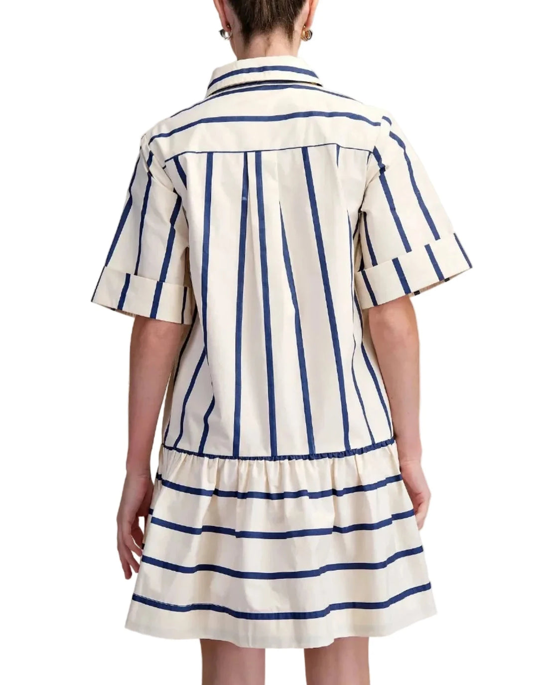 Collar Neck Short Sleeve Front Pockets Mini Dress