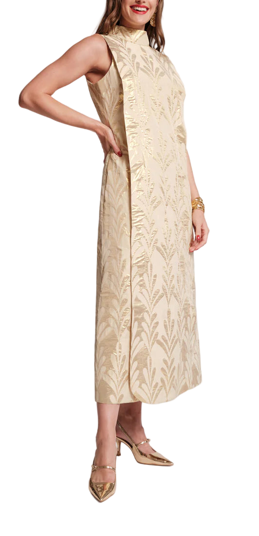 Step into the spotlight with the Carlyle, your go-to dress for unforgettable moments. A statement-making fusion of modern style and vintage charm, this full-length, sleeveless dress has a unique column silhouette with a layered...