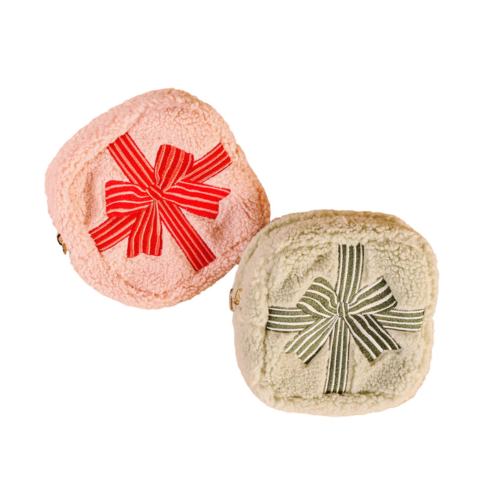 Square Holiday Gift Bow Teddy Pouch