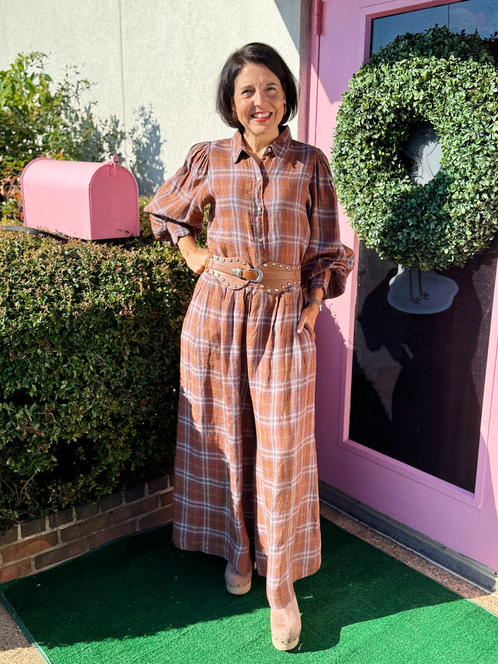 Camille Linen Shirt in Hazelnut Checks