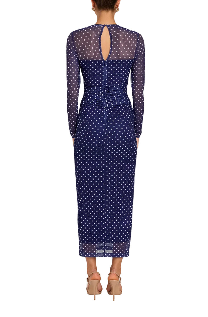 Zoey Midi Dress in Navy Polkadot by Amanda Uprichard