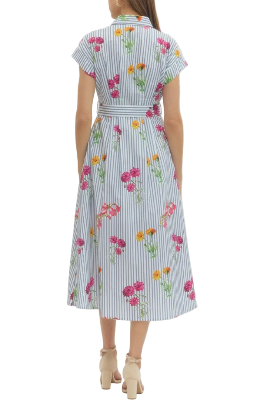 Ellis Floral Stripe Midi Dress - Pickering Boxwood