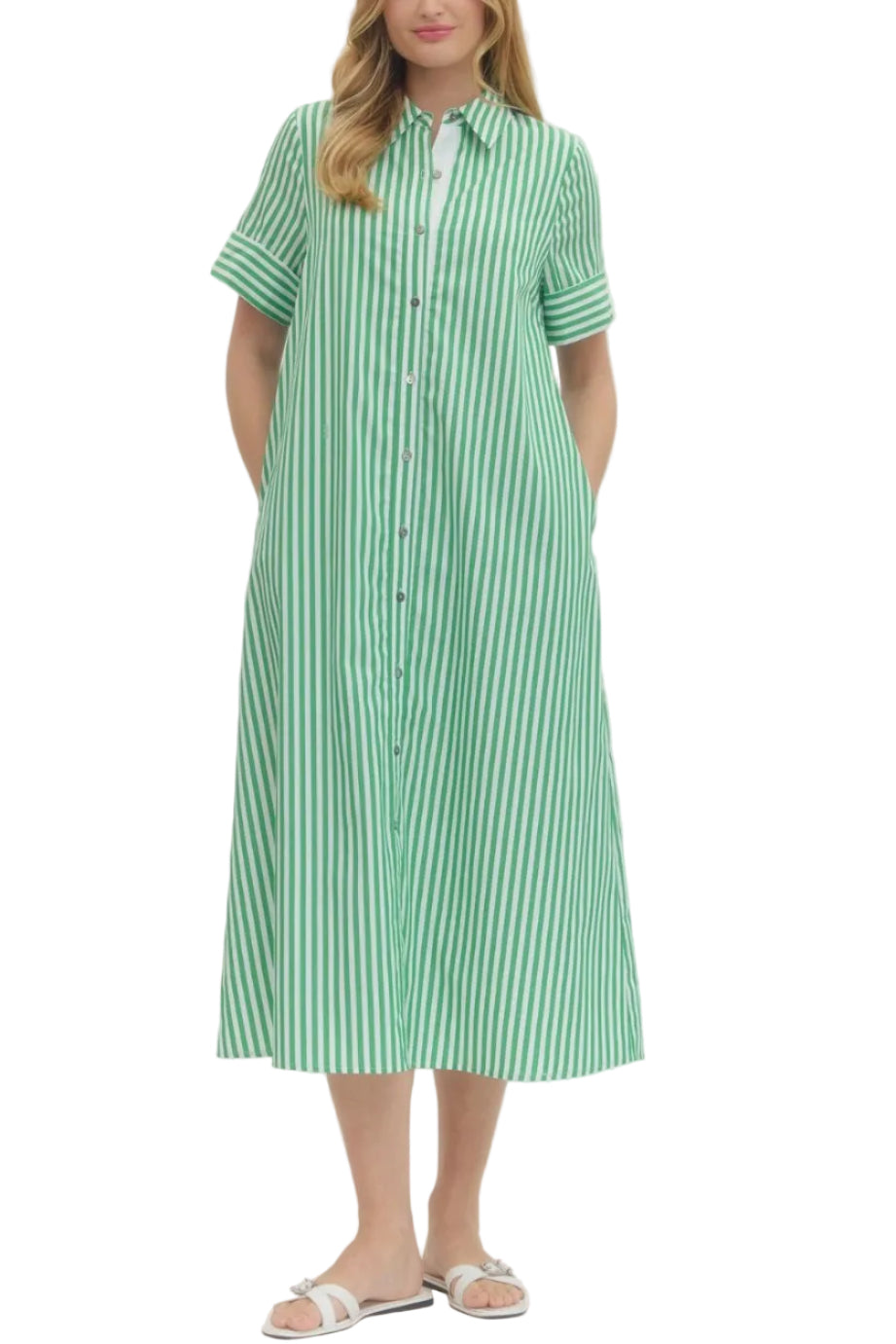 Demi Stripe Shirt Midi Dress - Pickering Boxwood