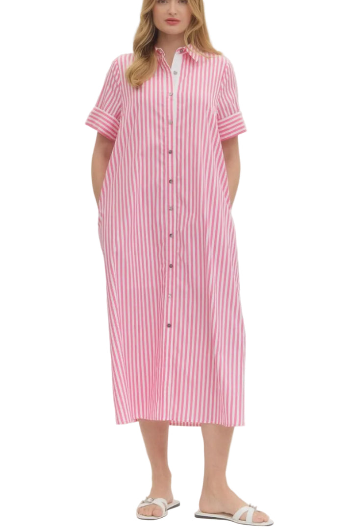 Demi Stripe Shirt Midi Dress - Pickering Boxwood