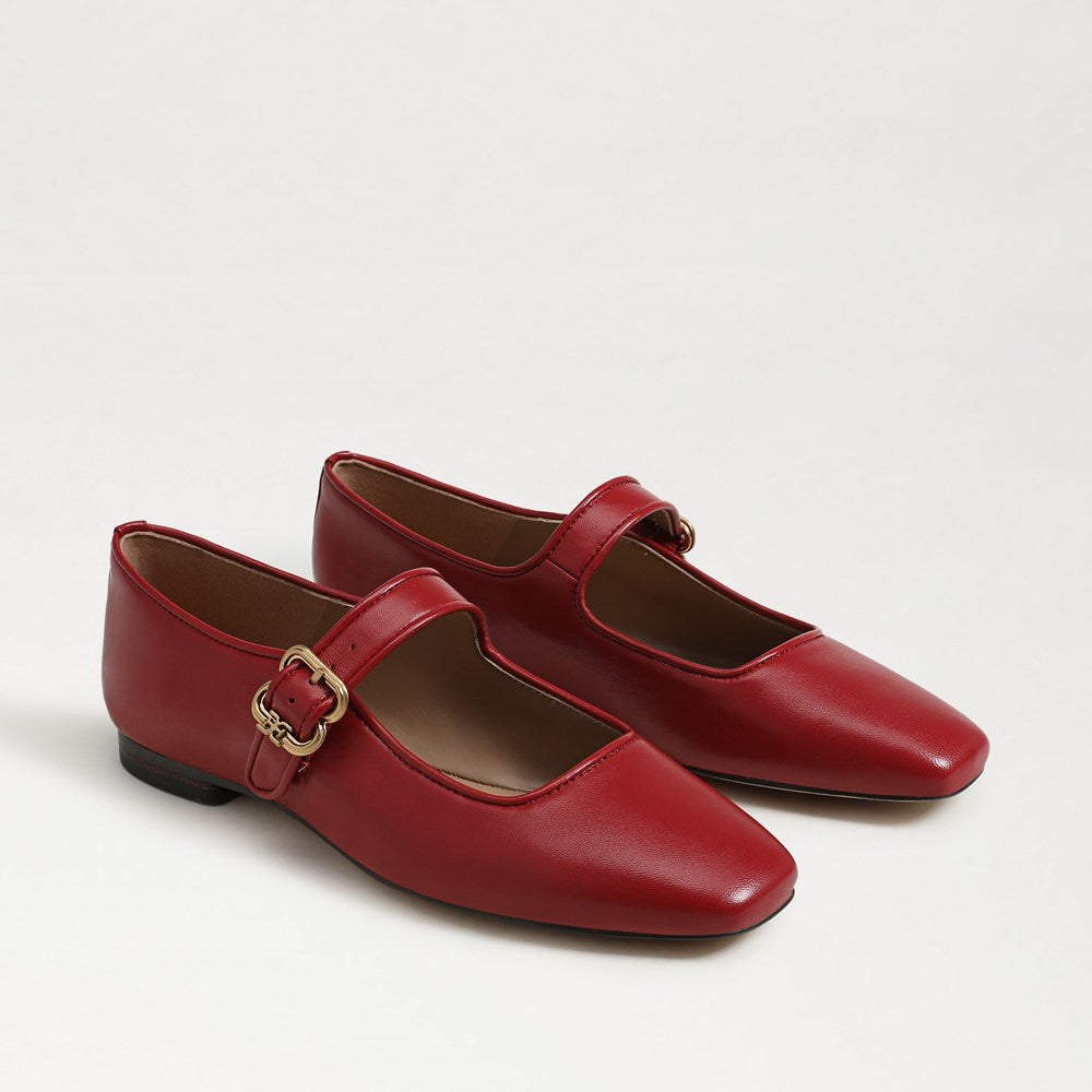 Michaela Mary Jane Flat in Scarlet Leather