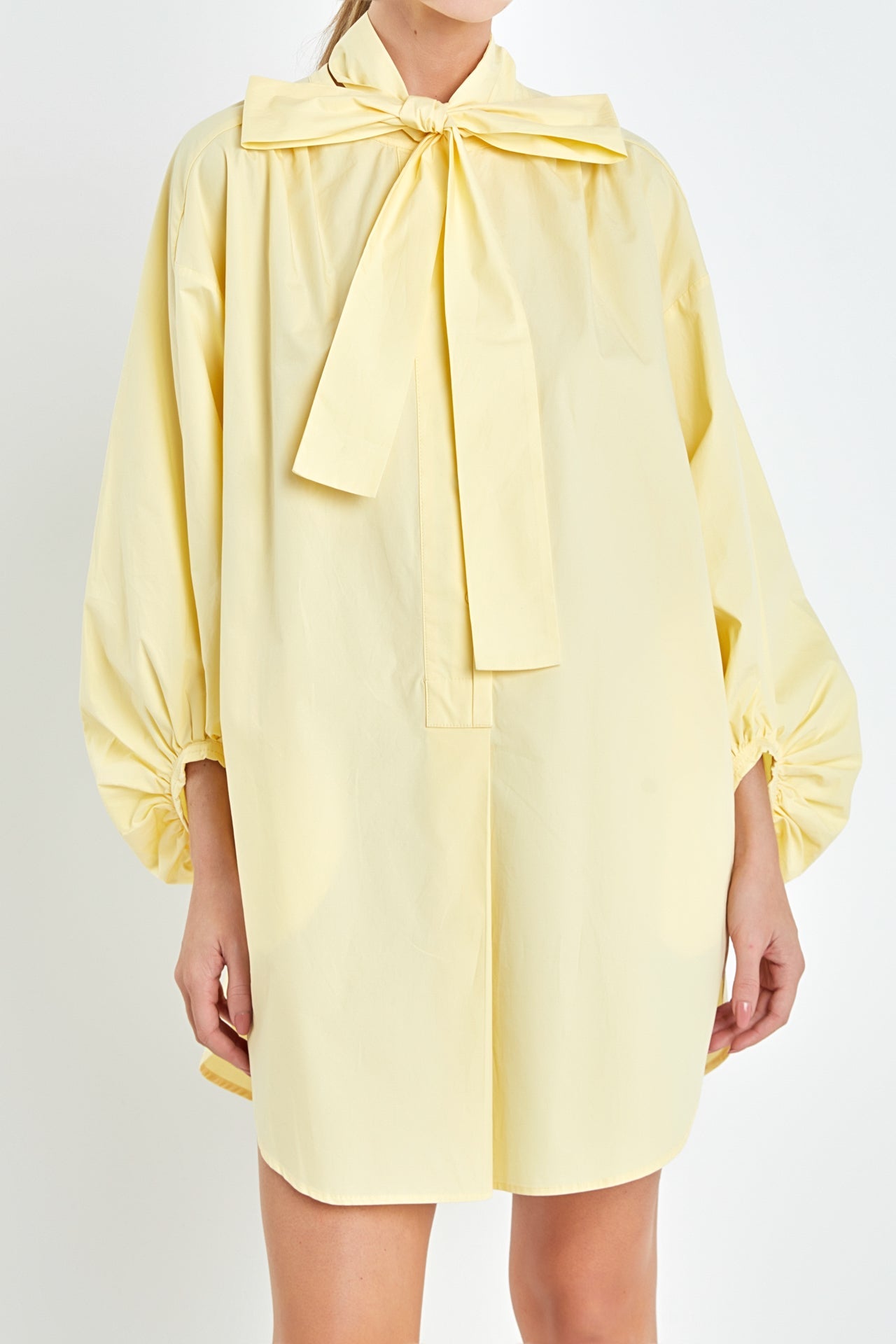 Ava Billow Mini Butter Dress, yellow button up dress by english factory 