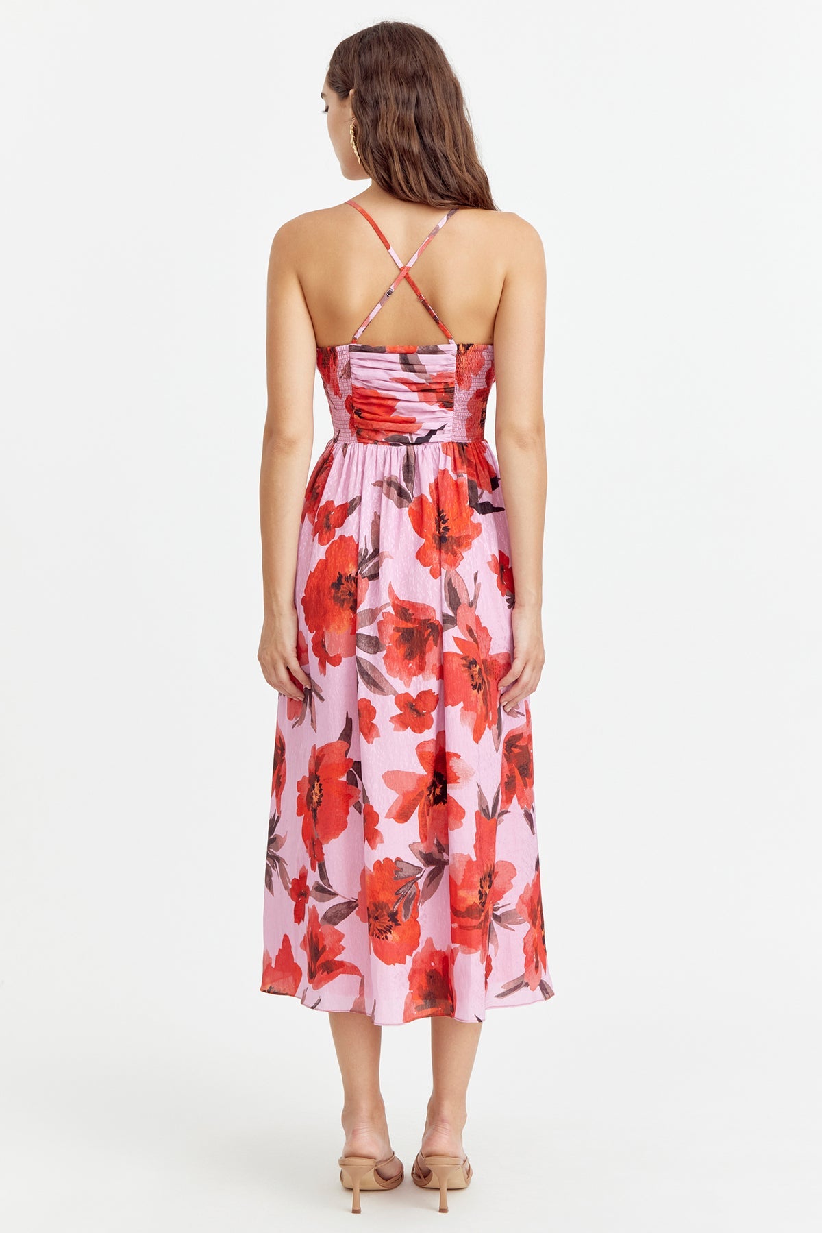 Luanne Floral Midi Dress in Pink Red in Adelyn Rae