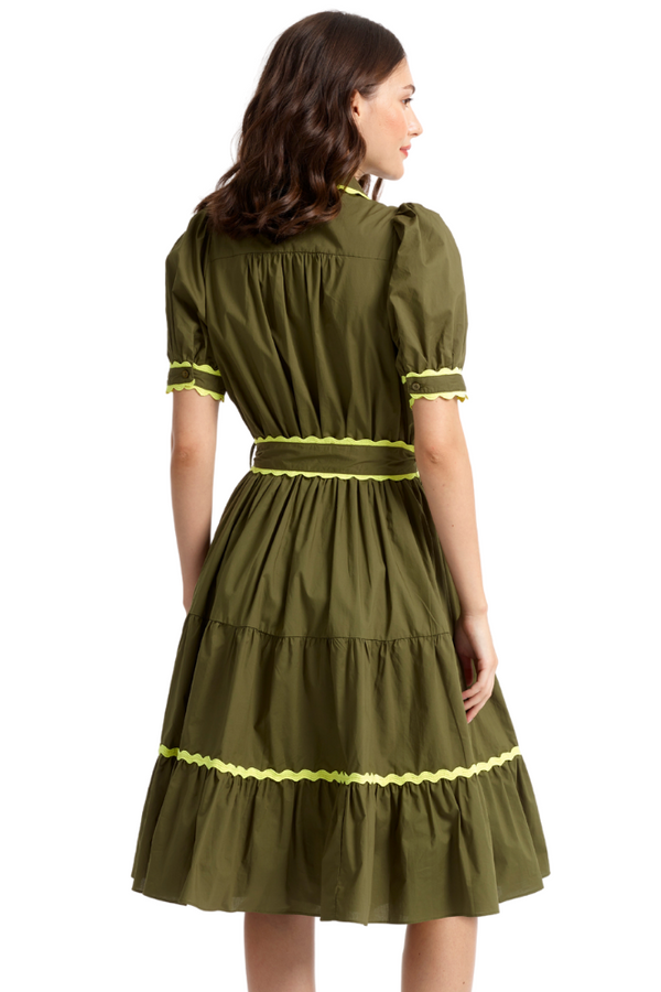 Button Down Belted Dress in Olive by Stellah