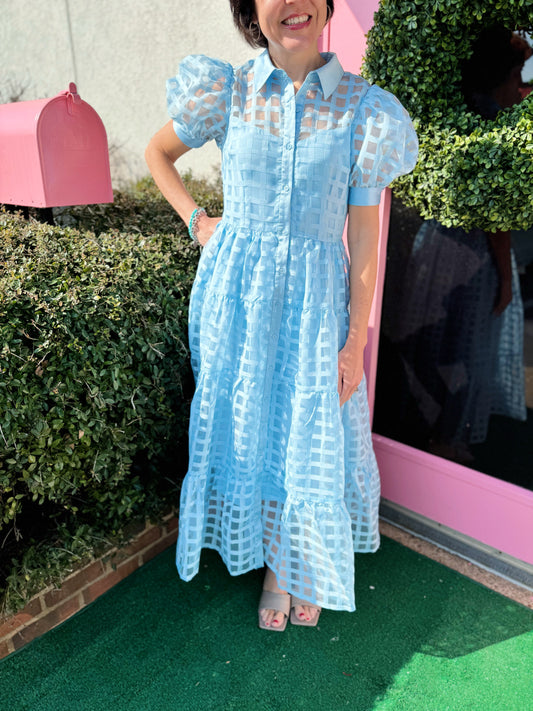Lucy Organza Tiered Maxi Dress in Powder Blue