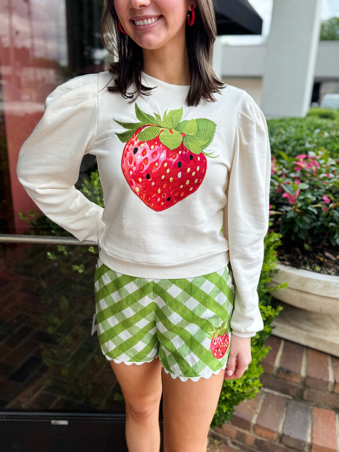 Jasmine Top in Strawberry Appliqué by Elizabeth James the Label