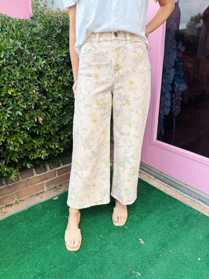 Audrey High Rise Wide Leg Cropped Jeans in Tuscan Bouquet by Dear John