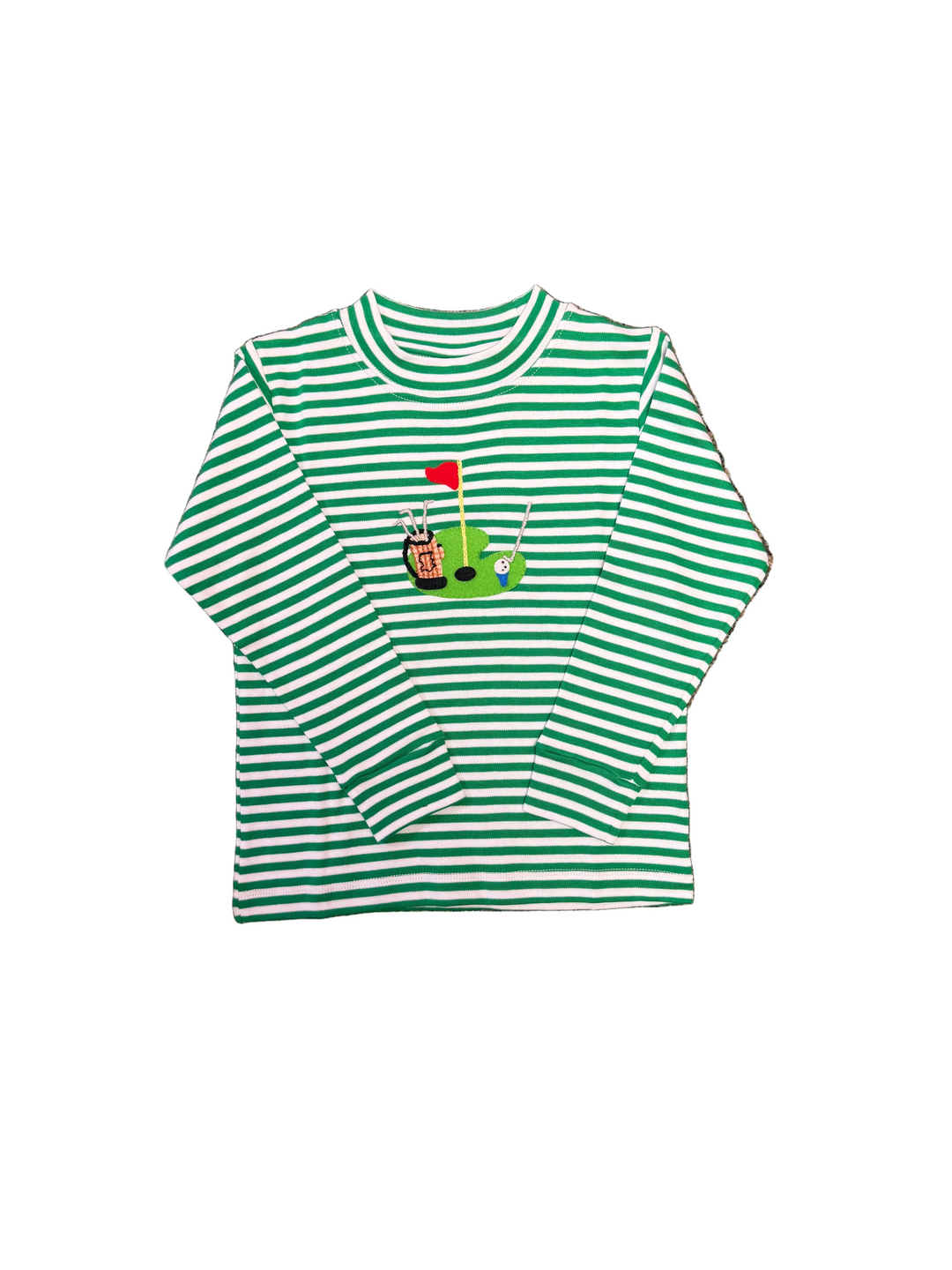 Green and White Stripe crewneck long sleeve shirt with golf motif in the center