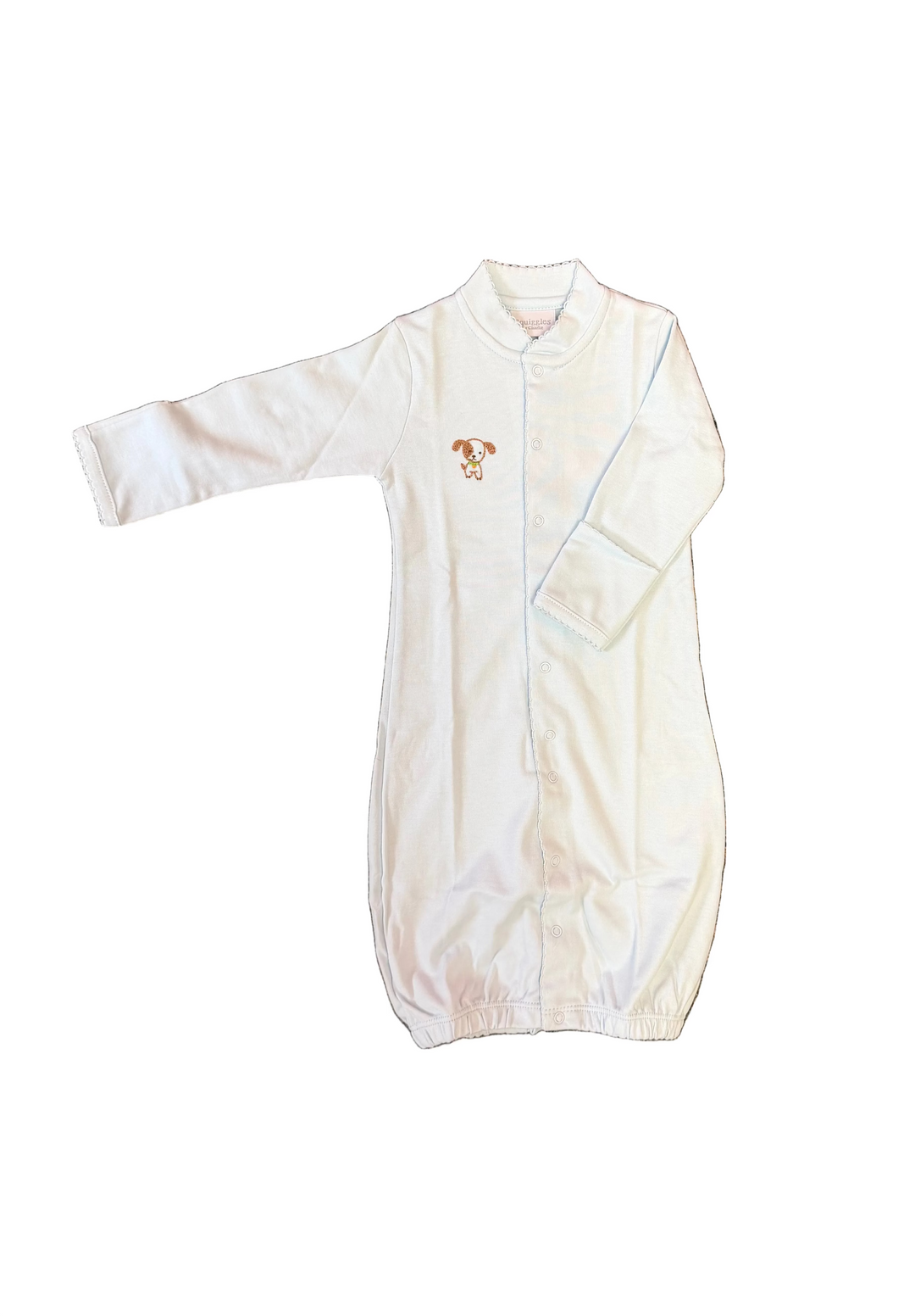 pale blue converter gown with a dog motif 