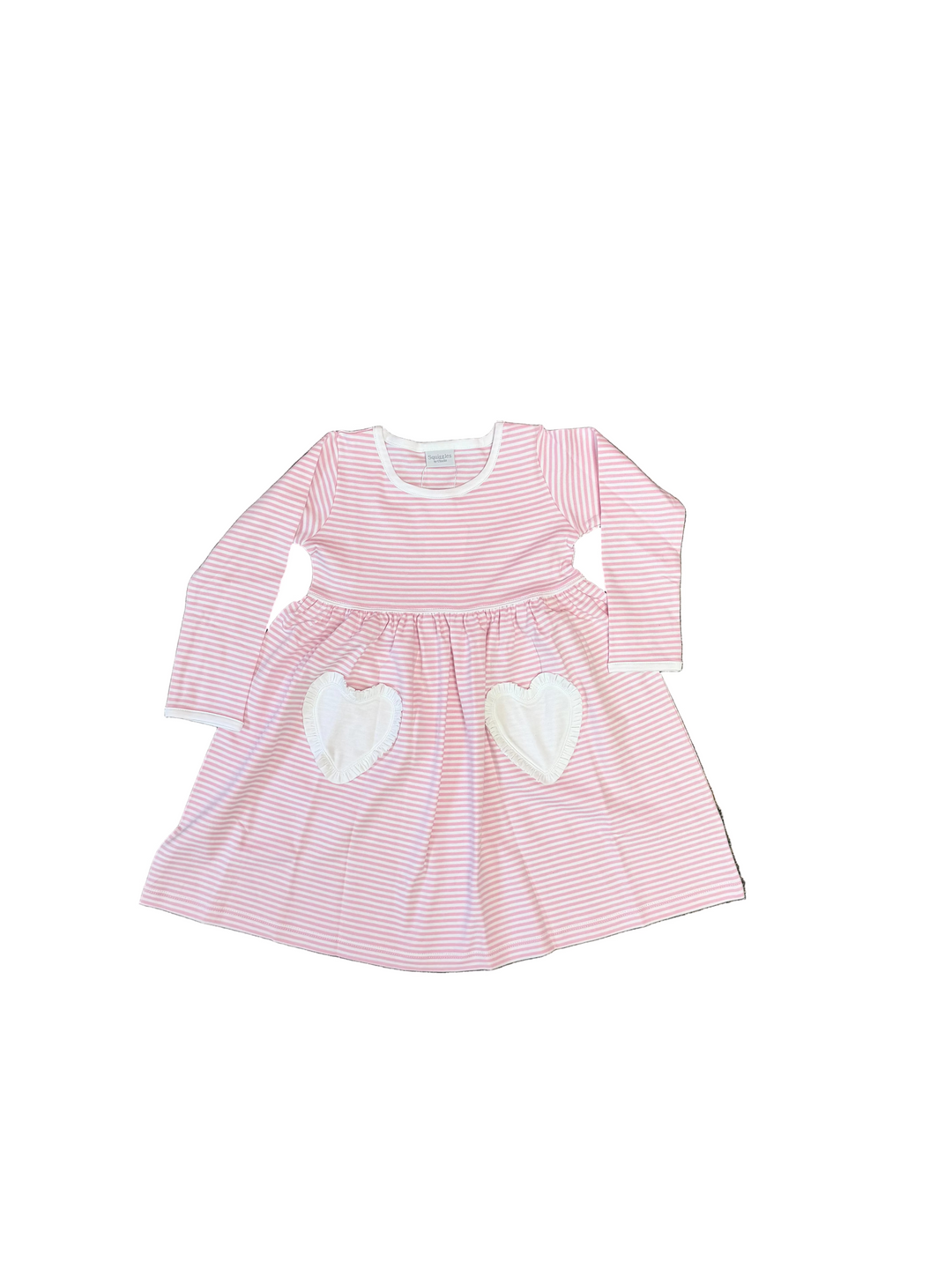 Longsleeve Girls Pink Stripe dress with heart pockets