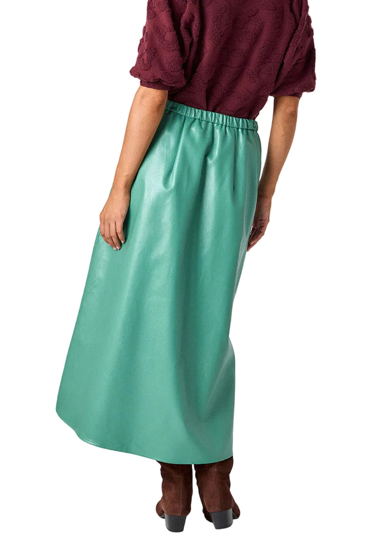 Selene Faux Leather Midi Skirt in Malachite by Crosby