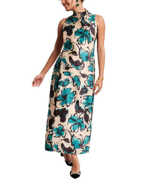 Carlyle Maxi Dress in Teal/Camel by Frances Valentine