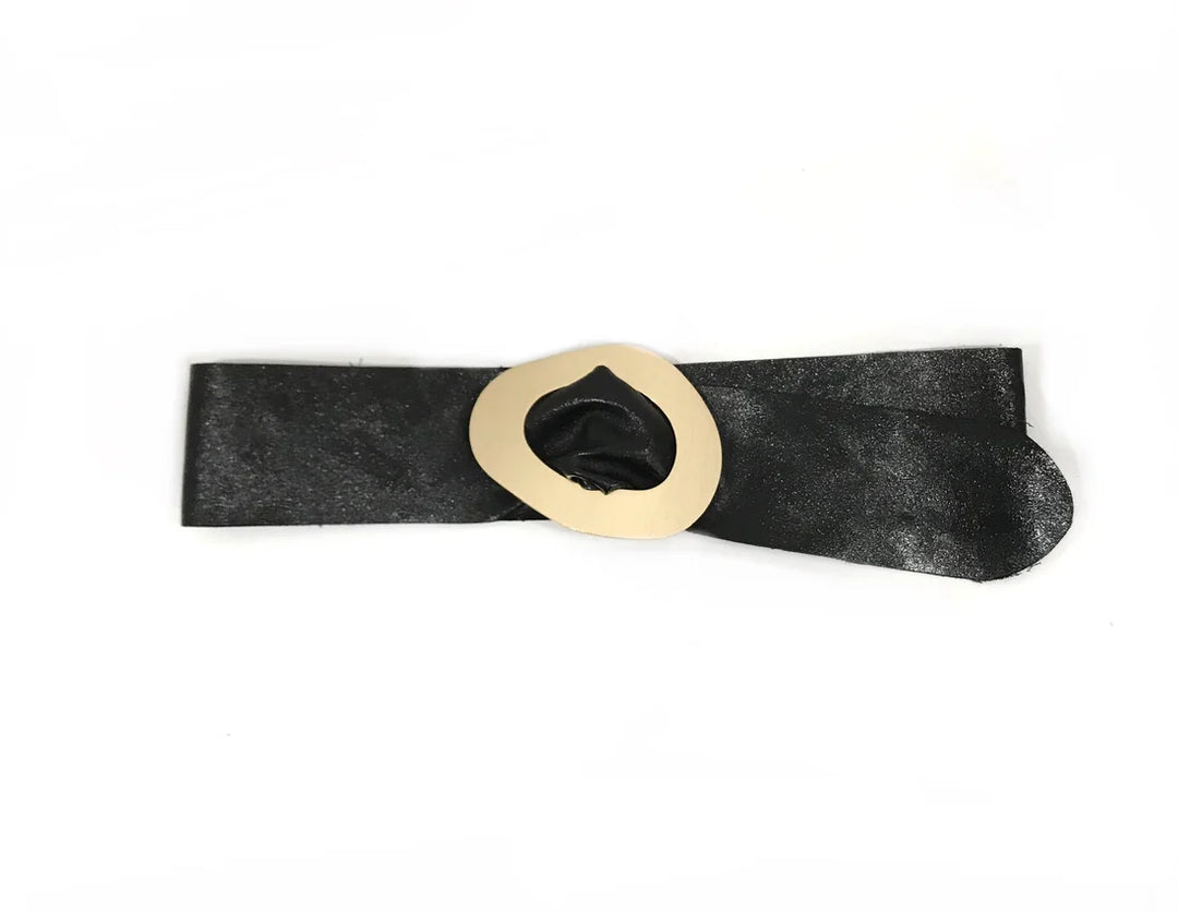 Leather Belt with Gold Buckle