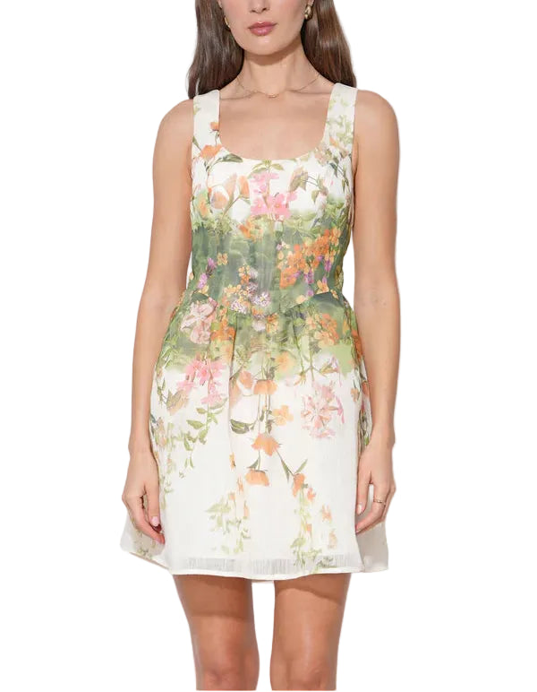 Isla Scoop Neck Fit & Flare Mini Dress - Pickering Boxwood