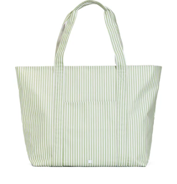 Green striped tote bag on a white background