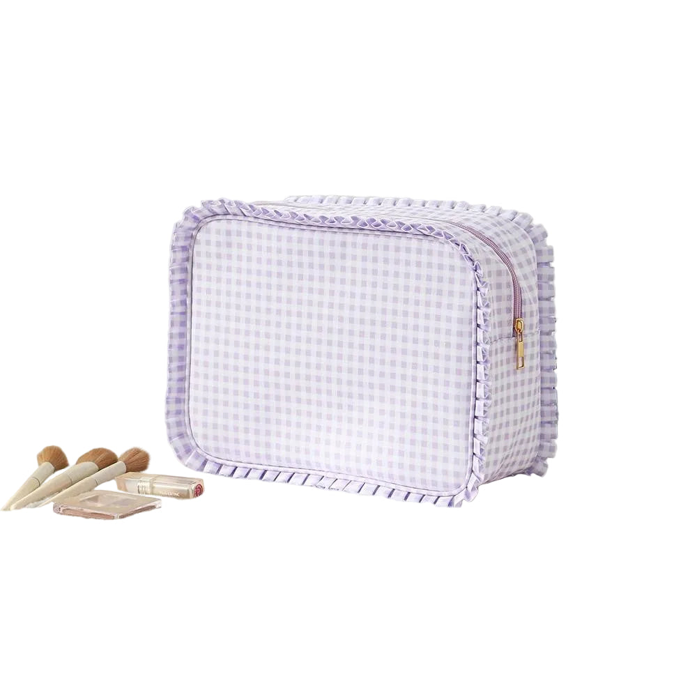 Nylon Gingham Pouch with Ruffle - Pickering Boxwood