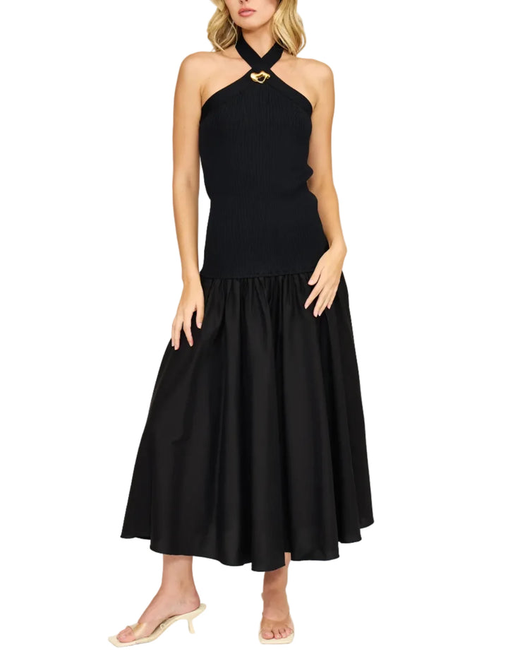 Arella Midi Halter Dress in Black
