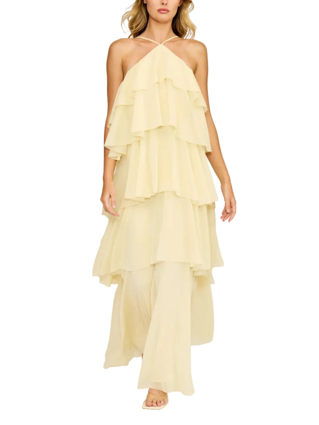 Emery Ruffle Maxi Dress in Yellow