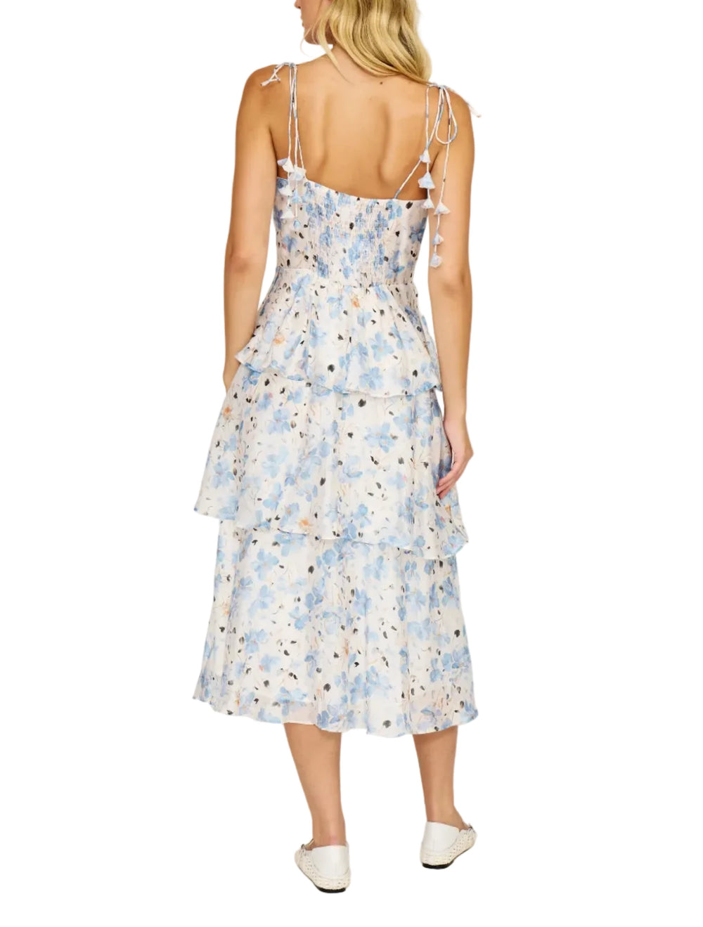 Maizie Midi Dress in White/Blue - Pickering Boxwood