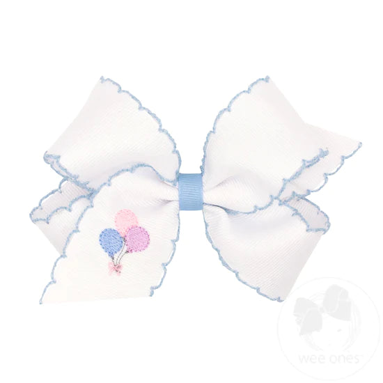 Balloon Medium Grosgrain Hair Bow with Moonstitch Edge and Embroidery