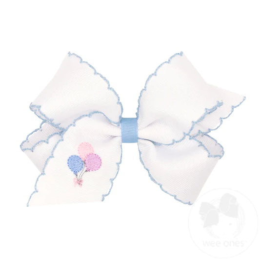 Balloon Medium Grosgrain Hair Bow with Moonstitch Edge and Embroidery