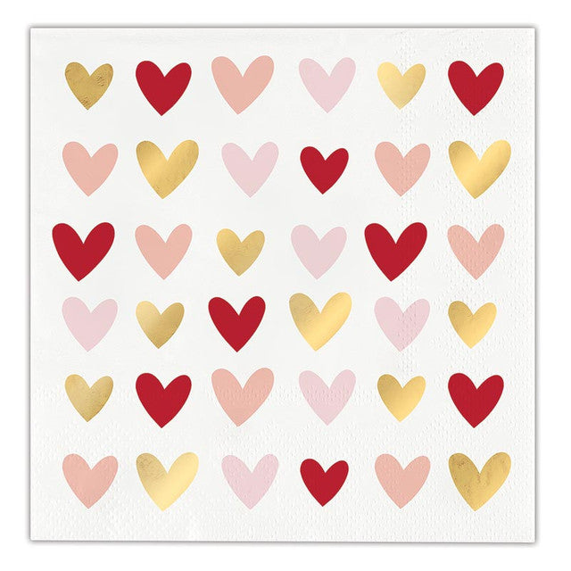 Foil Hearts Beverage Napkin