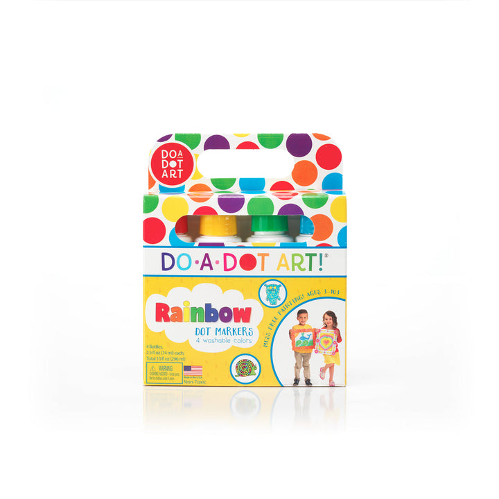 Pack of Do-A-Dot Art rainbow dot markers on a white background