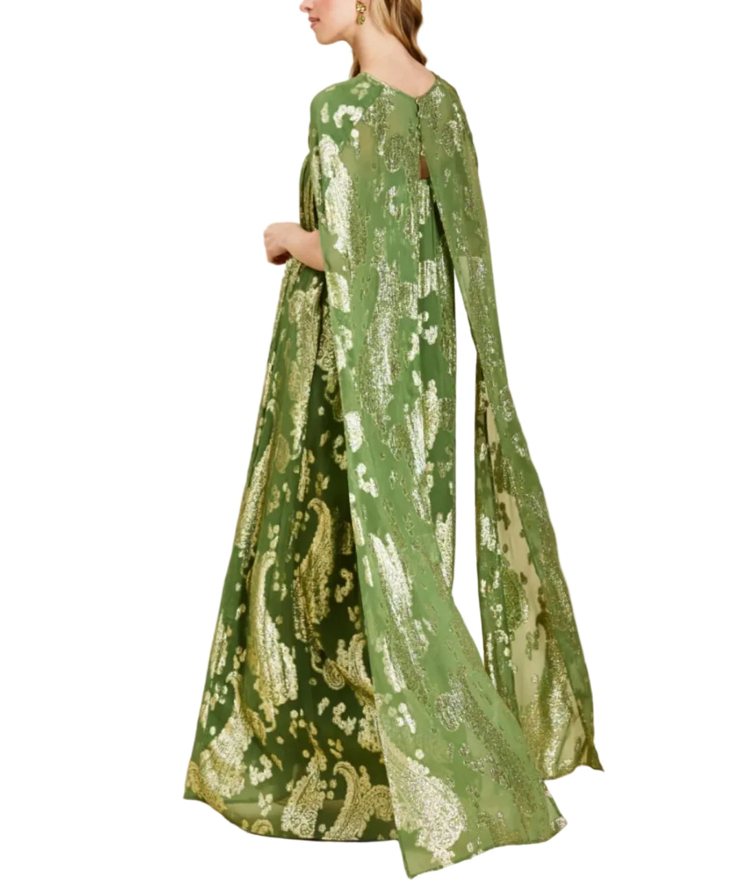 Pietro Convertible Cape Gown in Evergreen Metallic