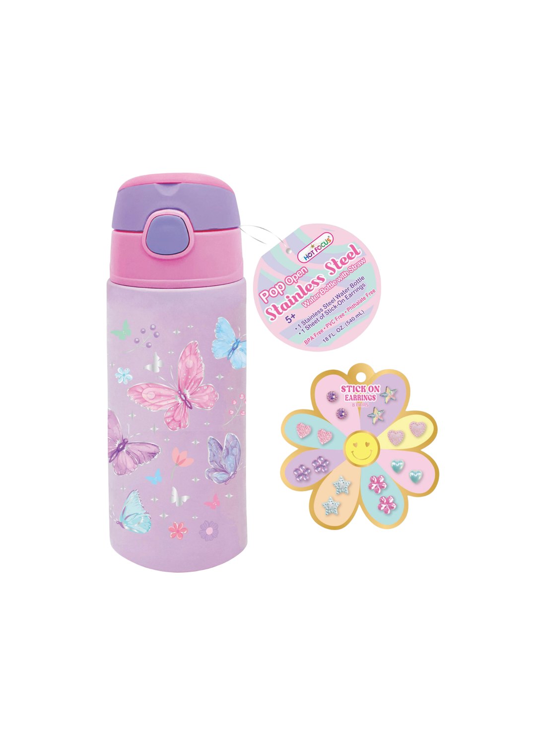 Pop Open Stainless Steel Water Bottle with Butterflies