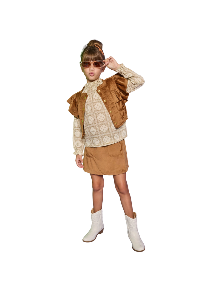 Mini Skort in Brown Faux Suede