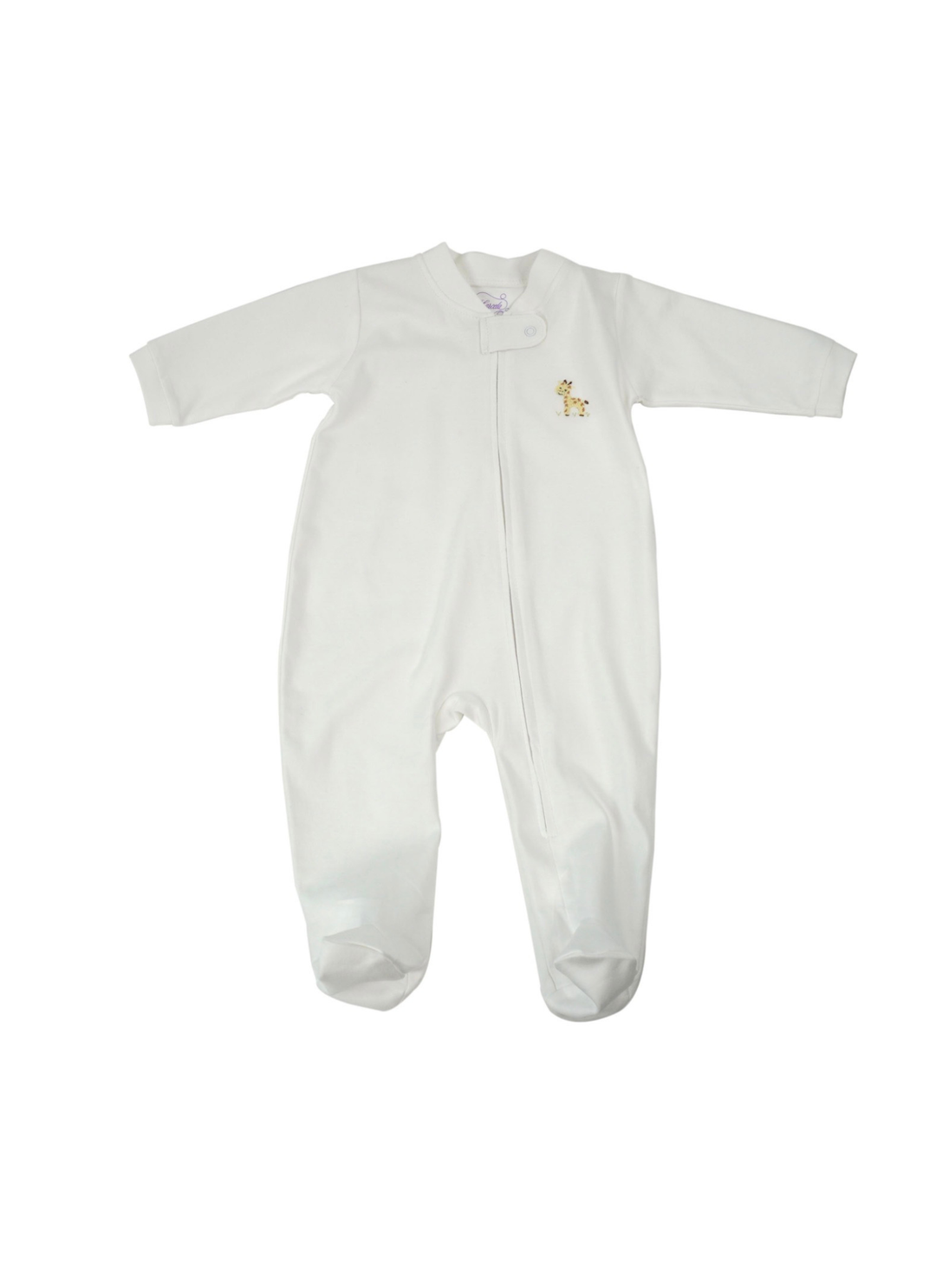 Embroidered Giraffe White Footie Pajama