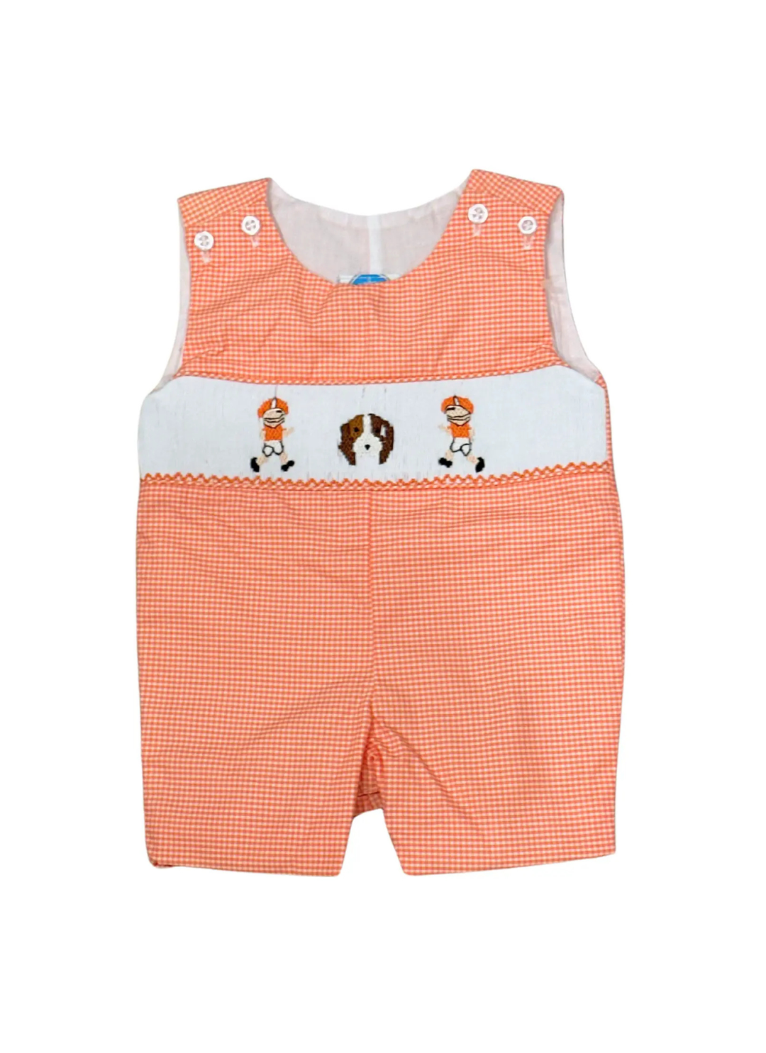 Gingham Orange Hound Dog Smock Football Jon Jon