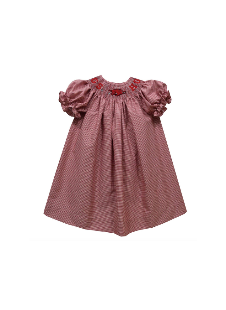 Arkansas Smocked Red Gingham Short Sleeve Bishop