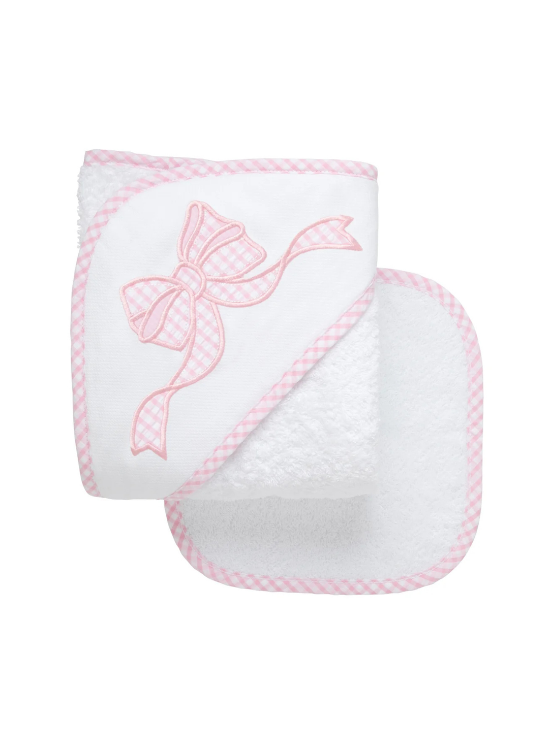 Gingham Bow Baby Hooded Towel &amp; Washcloth Set