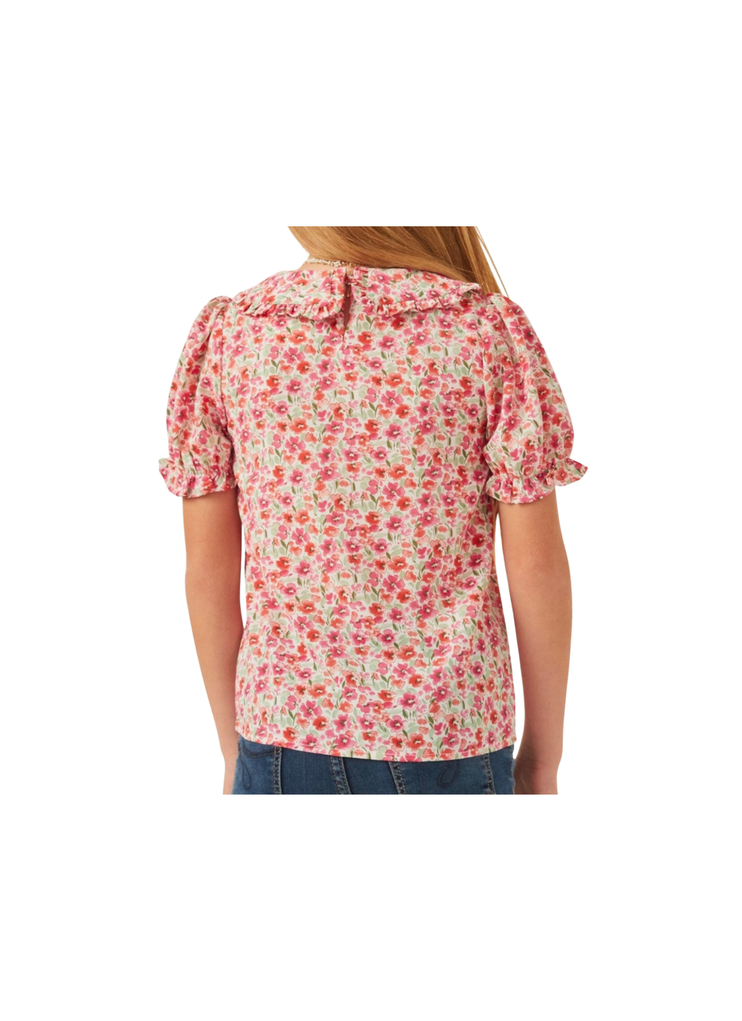 Girls Floral Ruffle Collar Top