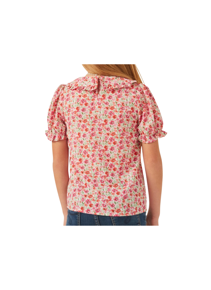 Girls Floral Ruffle Collar Top
