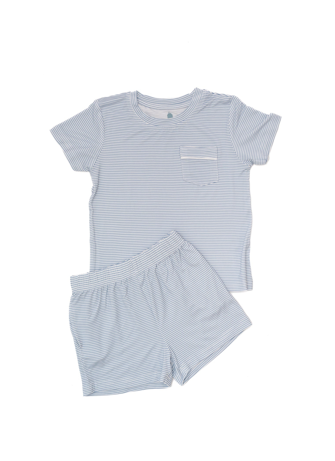 Dusty Blue Mini Stripe Shorts &amp; T-Shirt Set