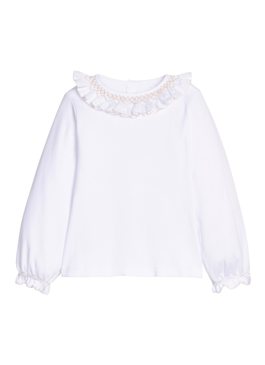 Smocked Madeline Blouse - White with Ivory