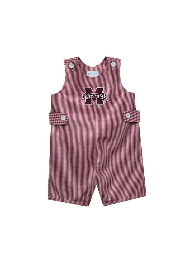 Mississippi Bulldogs Embroidered Maroon Gingham Boys Jon Jon