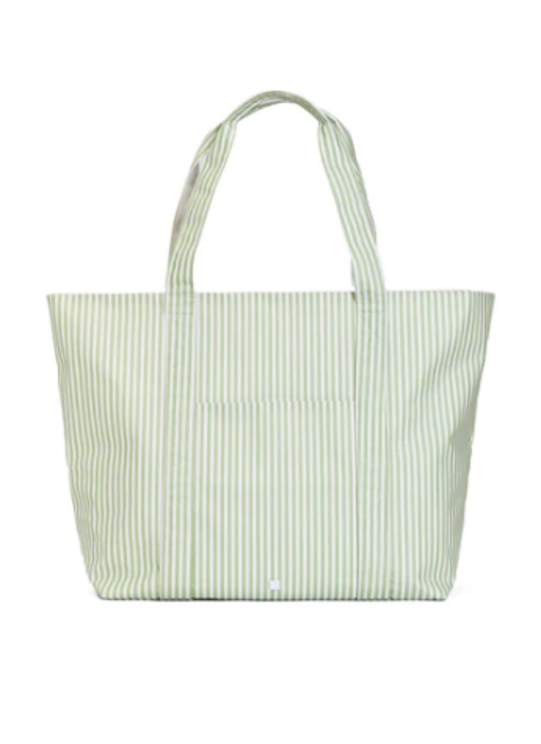 Green striped tote bag on a white background